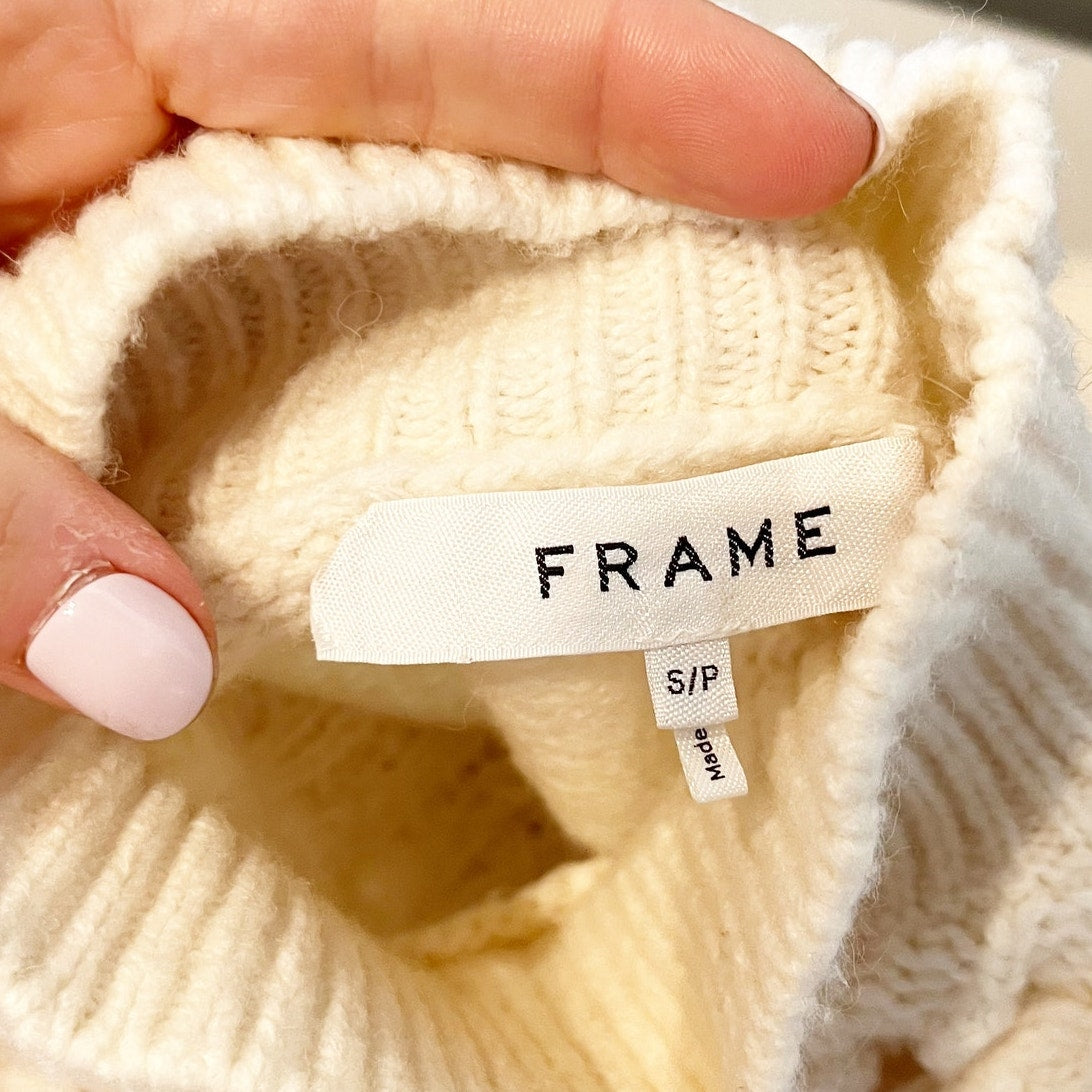 Frame Nubby Long Sleeve Popcorn Knit Tiered Pullover Sweater Cream Small