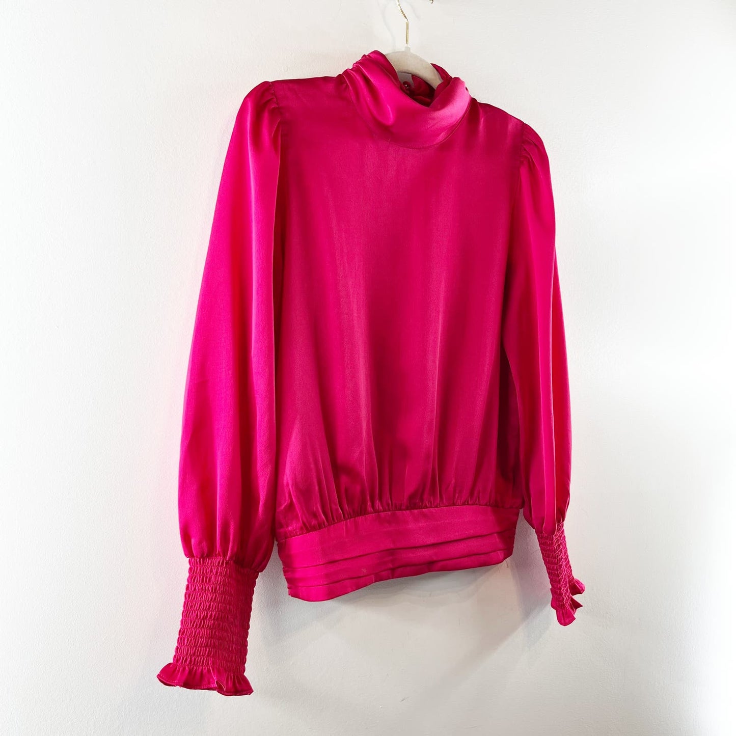 Allison Joy Evereve Harper Satin Long Sleeve Mock Neck Blouse Pink Medium