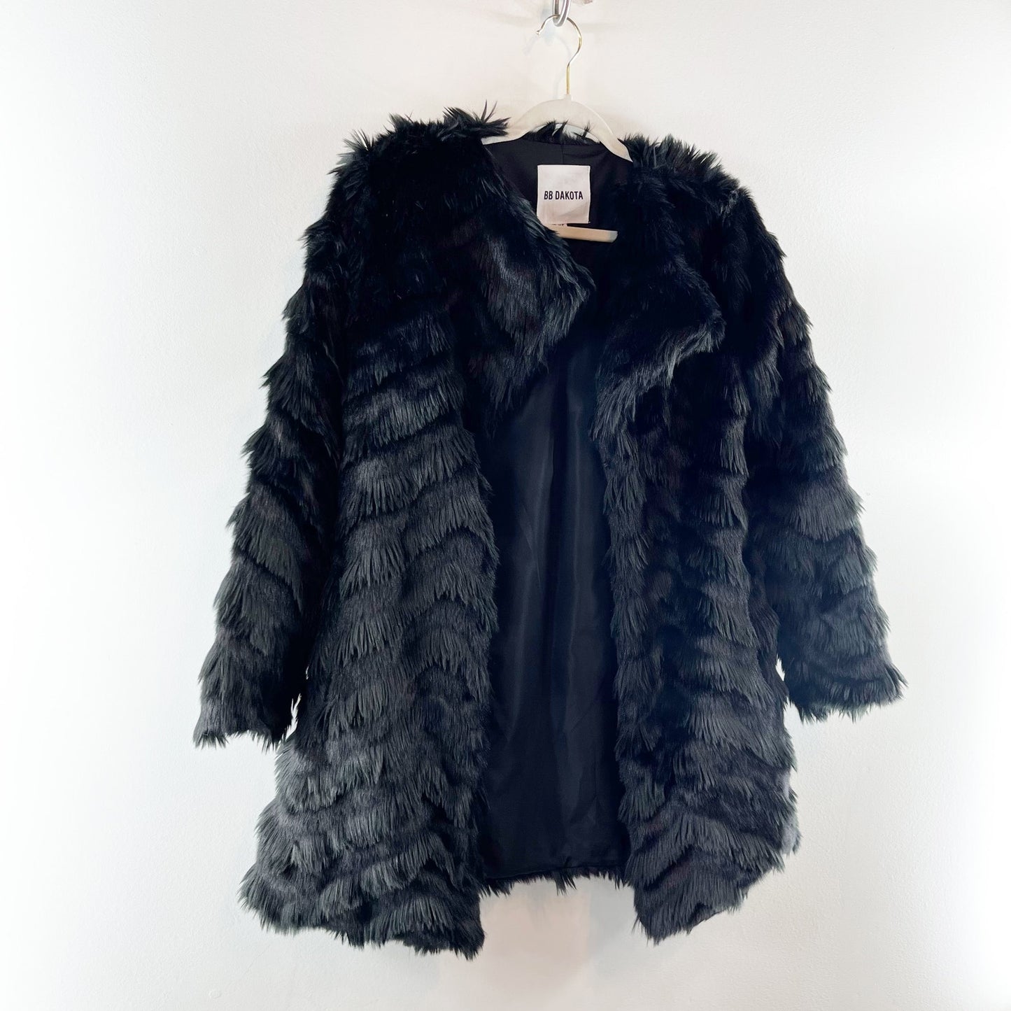 BB Dakota Its All Happening Chevron Faux Fur Winter Coat Jacket Black XS
