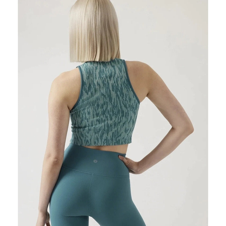 Athleta Aurora Seamless Sleeveless V-Neck Crop Rib Tank Top Reef Green XL