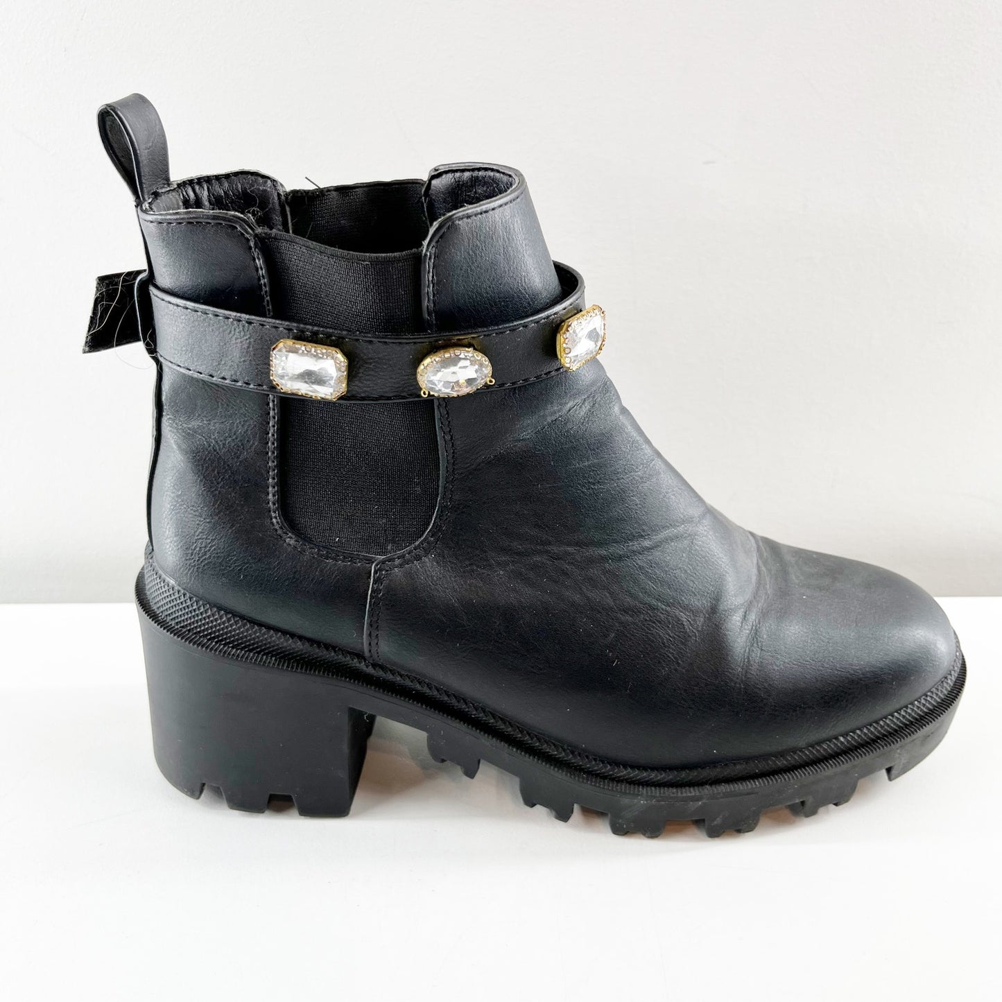 Catherine Malandrino Rhinestone Studded Ankle Chelsea Boots Black 7.5
