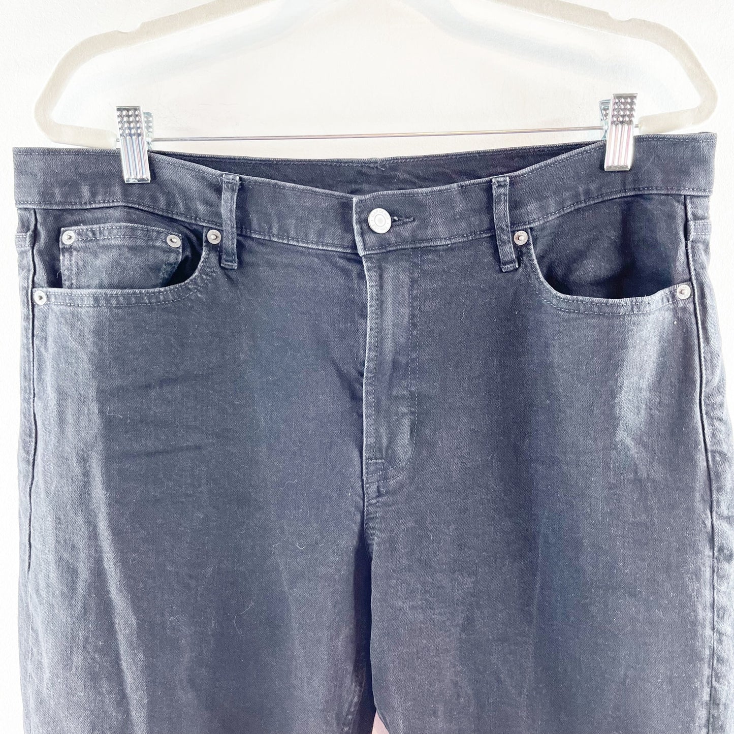 Gap Vintage Slim Mid Rise Straight Leg Raw Frayed Hem Jeans Black 16 Tall