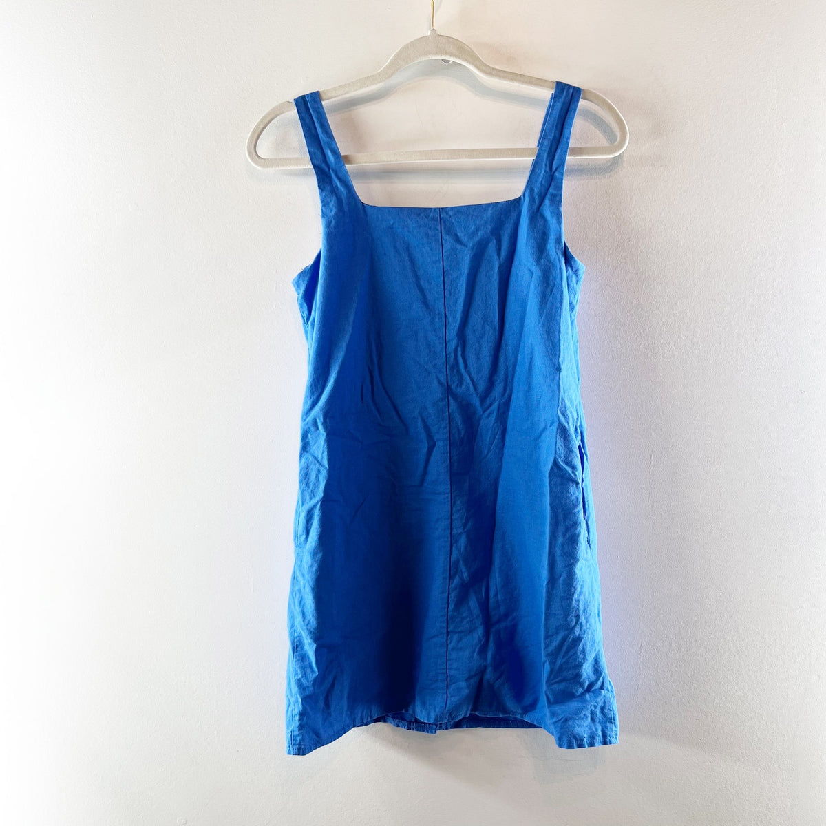 SNDYS Shelley Button Up Square Neck Mini Dress Blue XS
