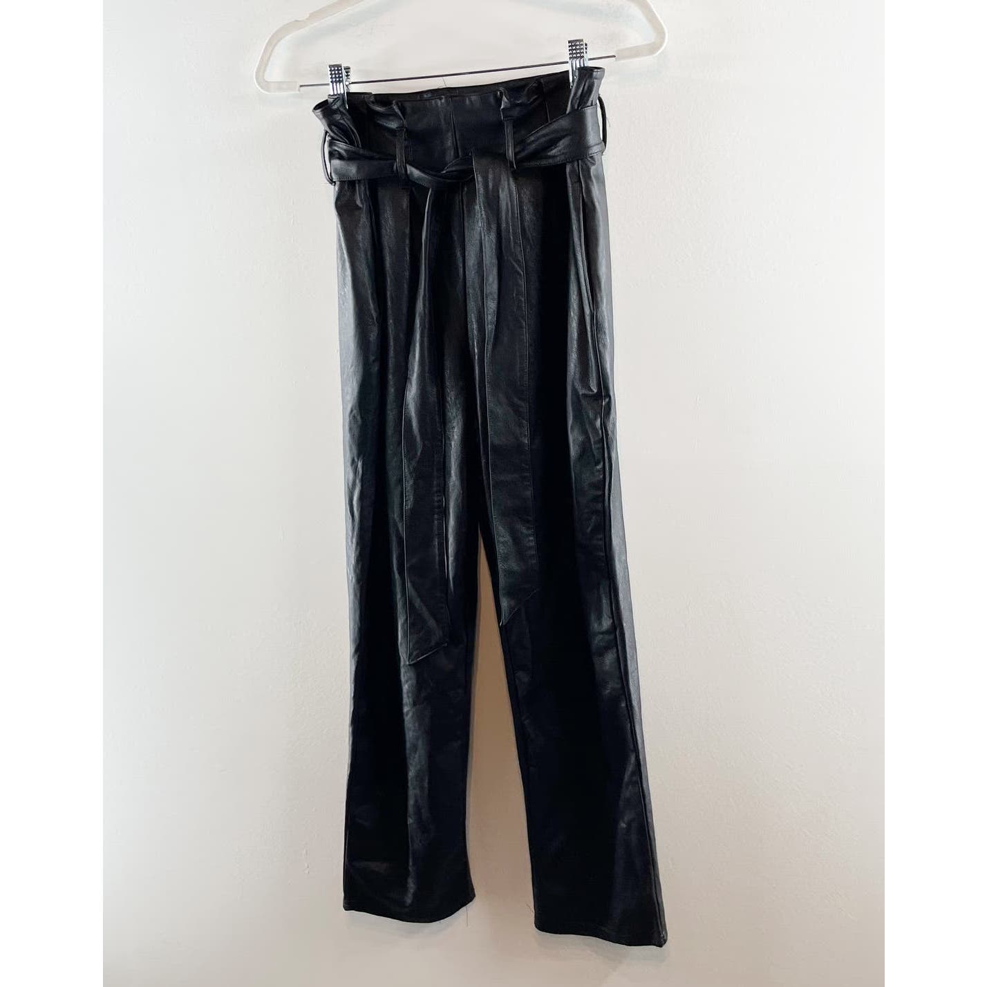 Commando Belted Paperbag Waist Cropped Faux Leather Pants Black Medium
