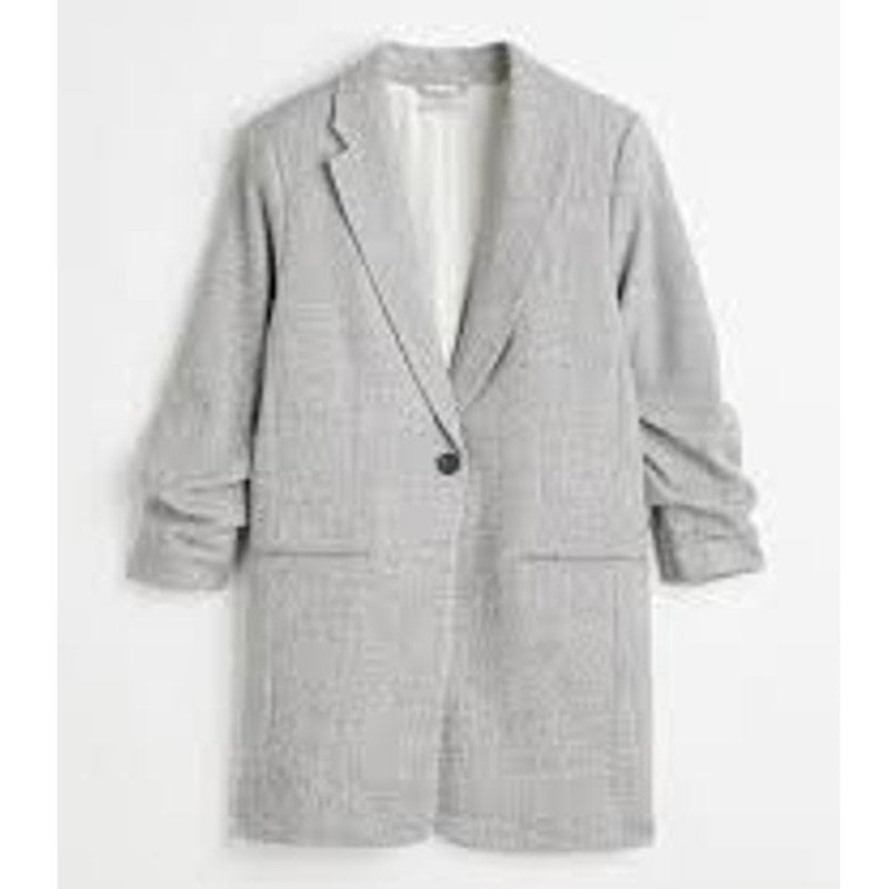 H&M Gathered 3/4 Sleeve Single Button Blazer Jacket Gray Large