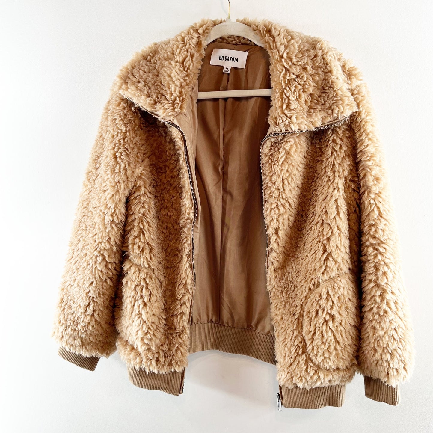 BB Dakota Steve Madden Teddy Or Not Bomber Jacket Camel Tan Medium