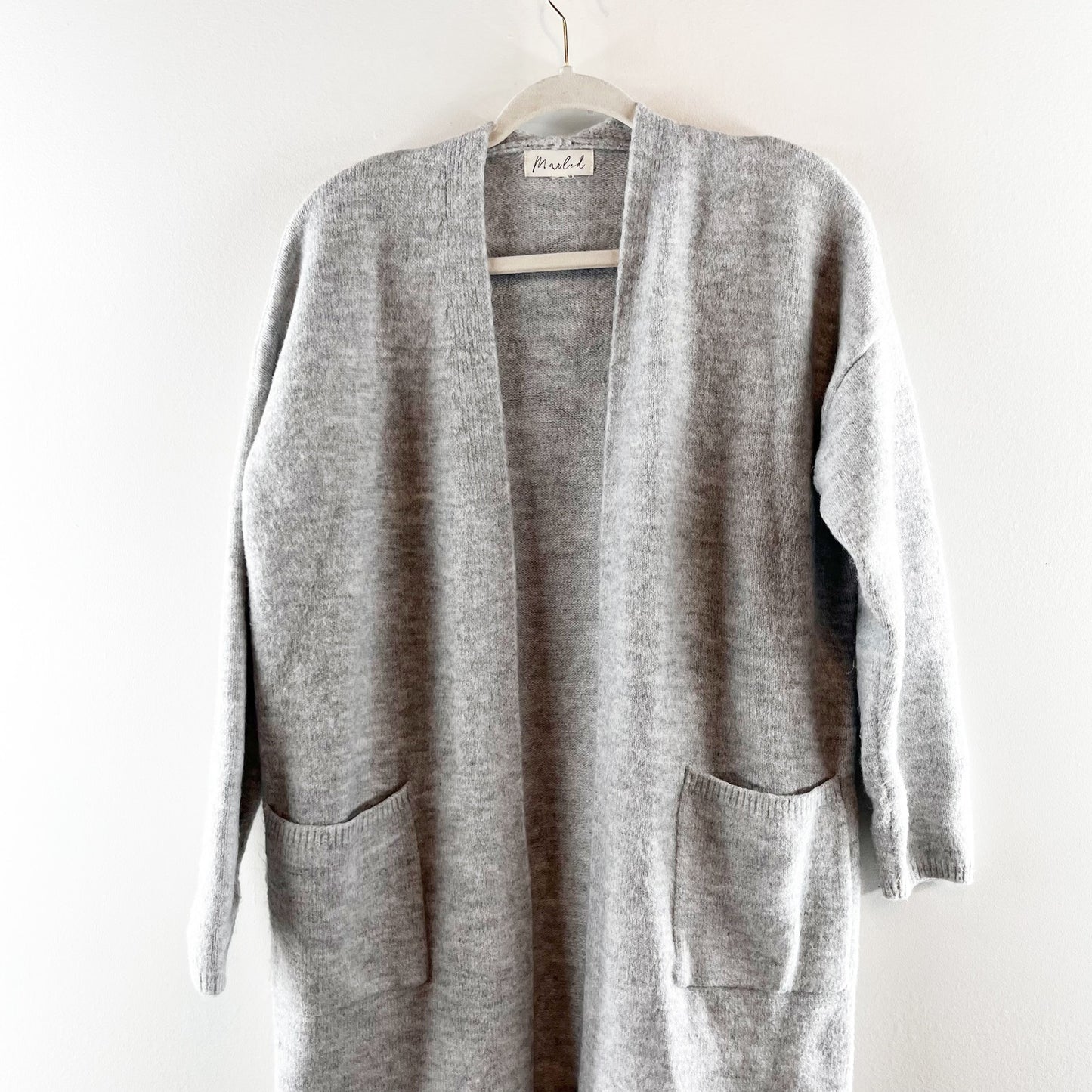 Marled Long Sleeve Open Duster Cardigan Sweater Gray Medium