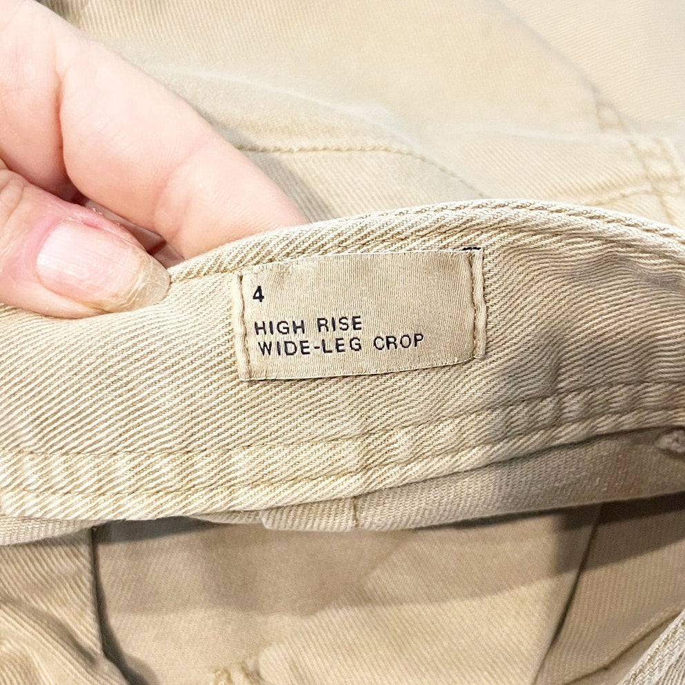 Gap Relaxed Fit High Rise Wide Leg Cropped Denim Chino Khaki Jeans Tan 4