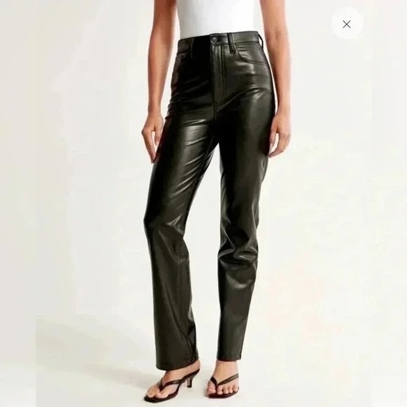 Abercrombie & Fitch The 90's Straight Ultra High Rise Faux Leather Pants Black 8