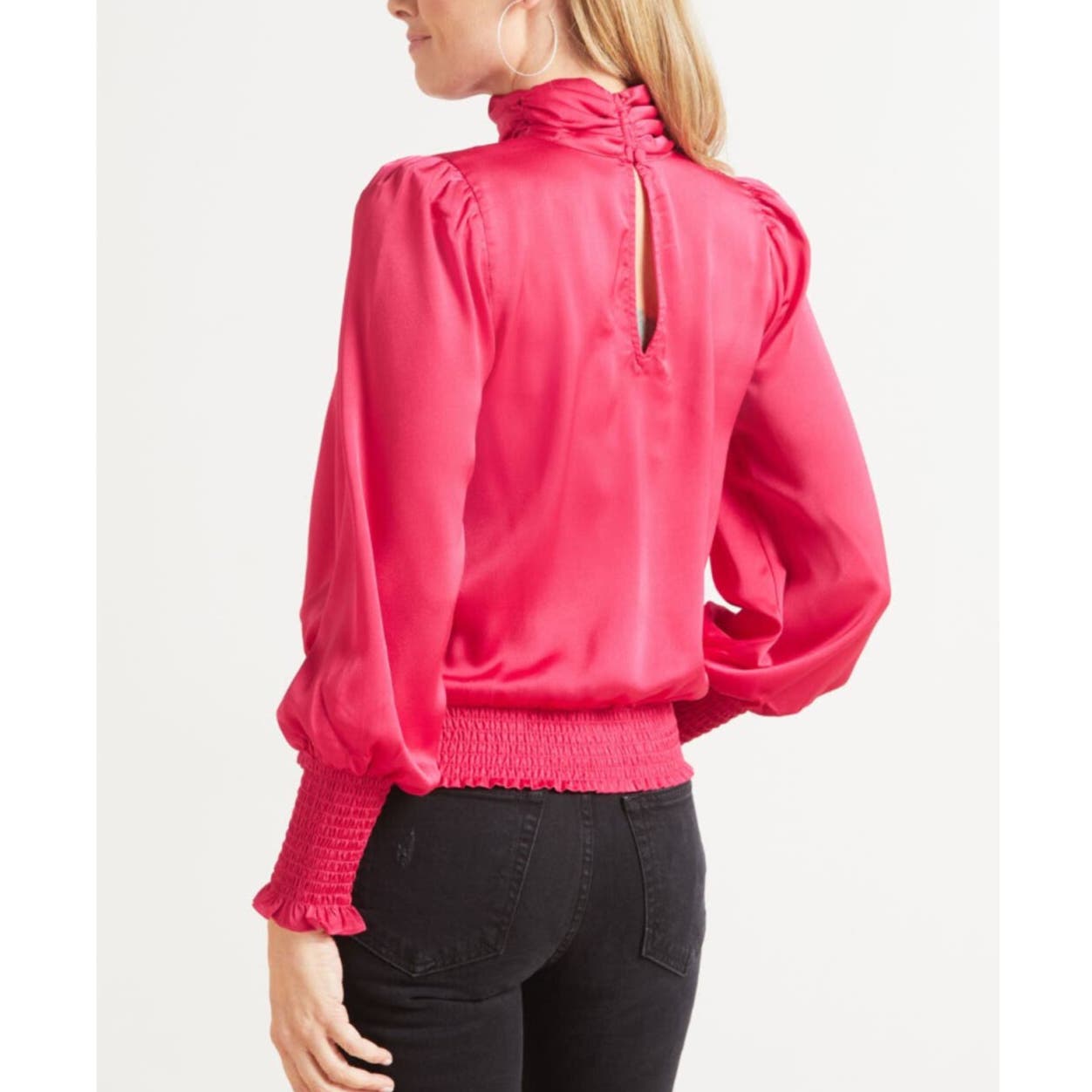 Allison Joy Evereve Harper Satin Long Sleeve Mock Neck Blouse Pink Medium