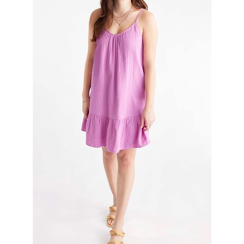 Unchartered Threads Gauze Crinkle Ruffle Hem Mini Dress Purple Small