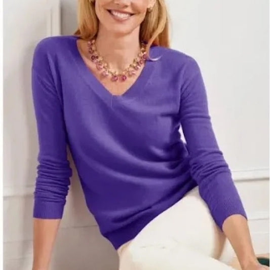 Talbots Long Sleeve V Neck Cashmere Pullover Sweater Purple XL Petite