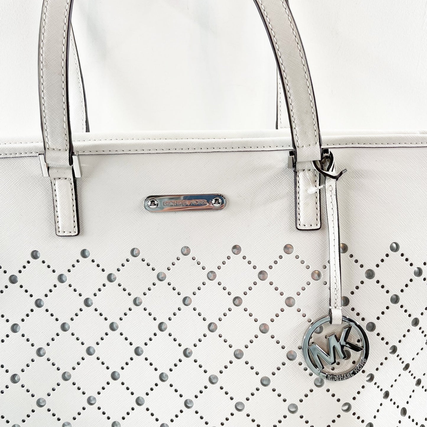 Michael Kors Violet Leather Large Carryall Tote Bag Purse Optic White