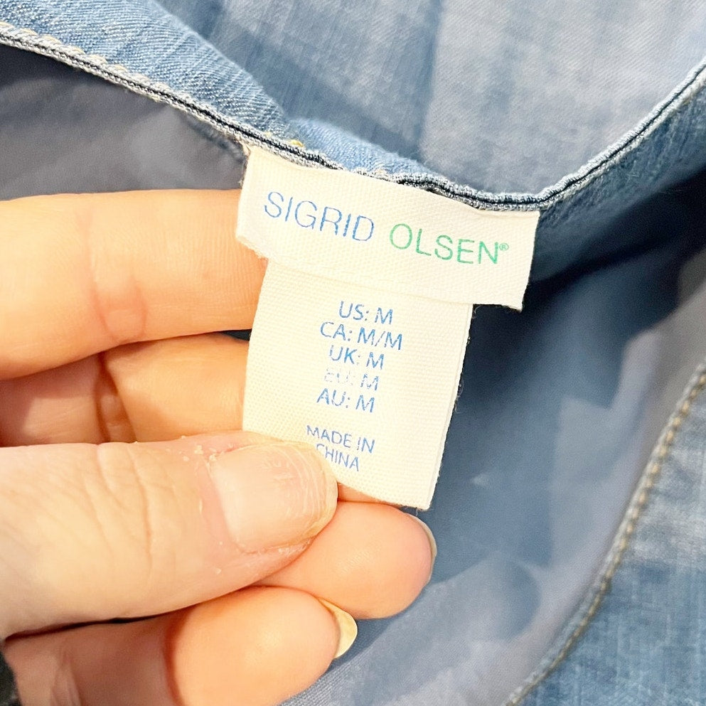 Sigrid Olsen Denim Button Front Vest & Tiered Maxi Skirt Set Blue Medium