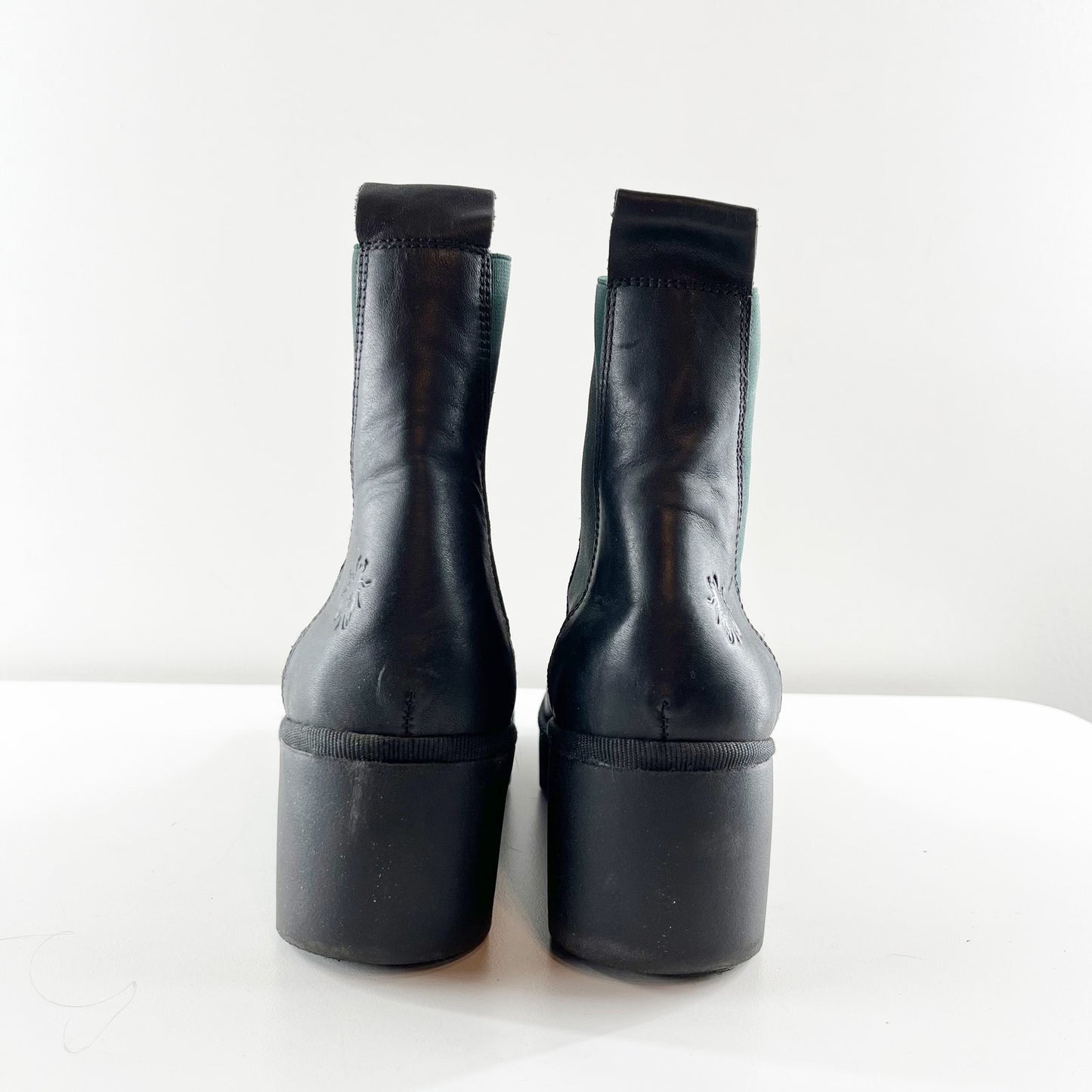 Fly London Leather Arkansas Wedge Pull On Boots Booties Black 10