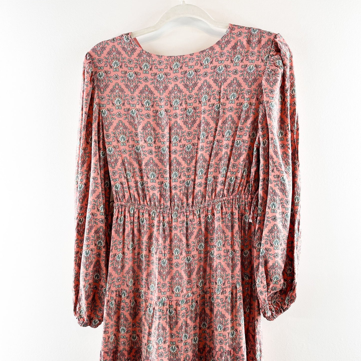 Max Studio Long Sleeve V Neck Printed Midi Dress Maroon Red Small