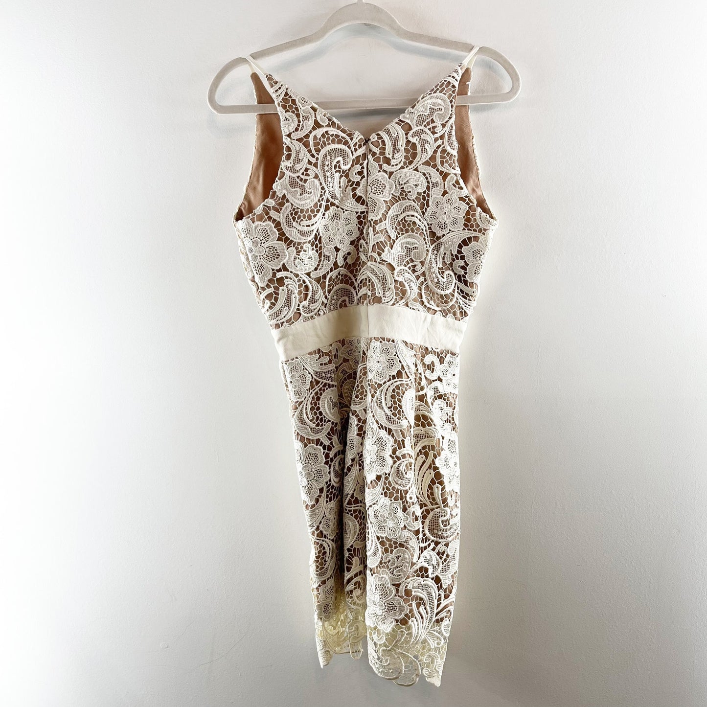 Dress The Population Ava V Neck Lace Lined Mini Dress Ivory Medium