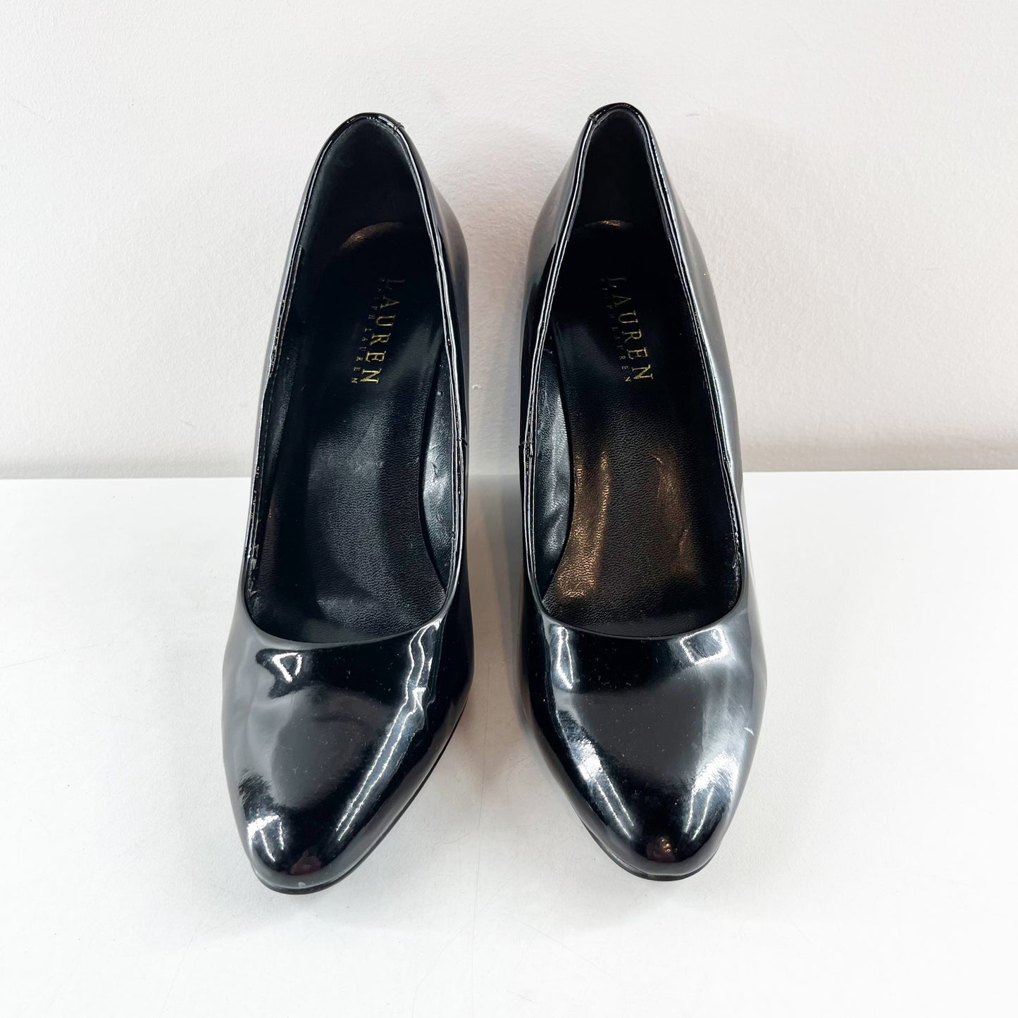 Ralph Lauren Jabine Patent Leather Wedge Pumps Heels Black 7