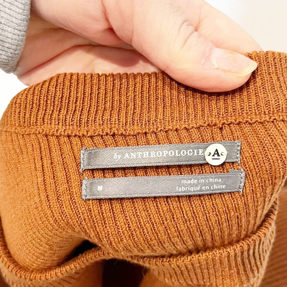 Anthropologie Vanessa Ribbed Knit Poncho Short Sleeve Sweater Rust Brown Medium