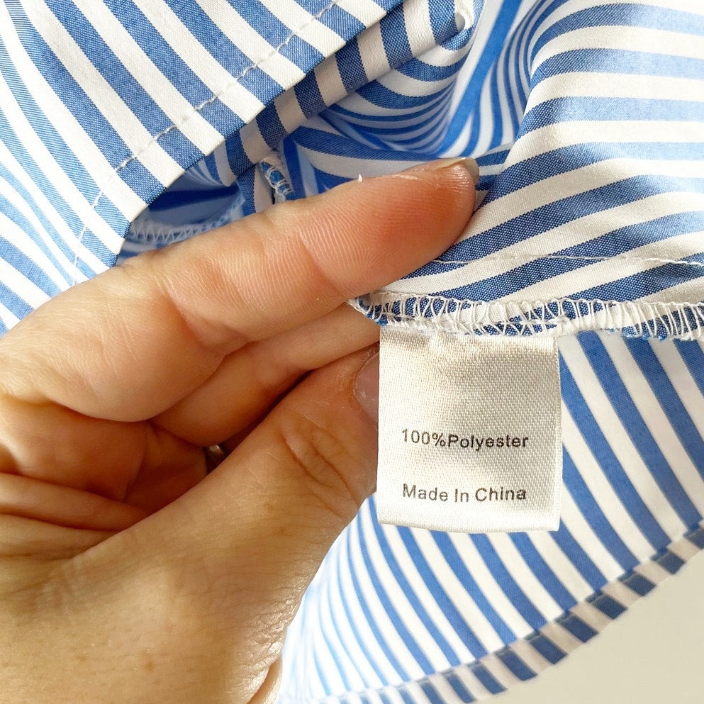 Tuckernuck Easton Striped Long Sleeve V Neck Blouse Blue Small