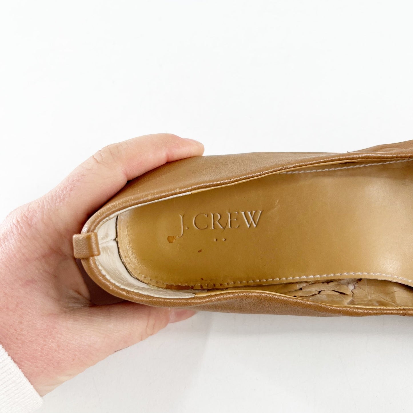 J. Crew Anya Leather Round Toe Ballet Flats Tan Beige 9.5