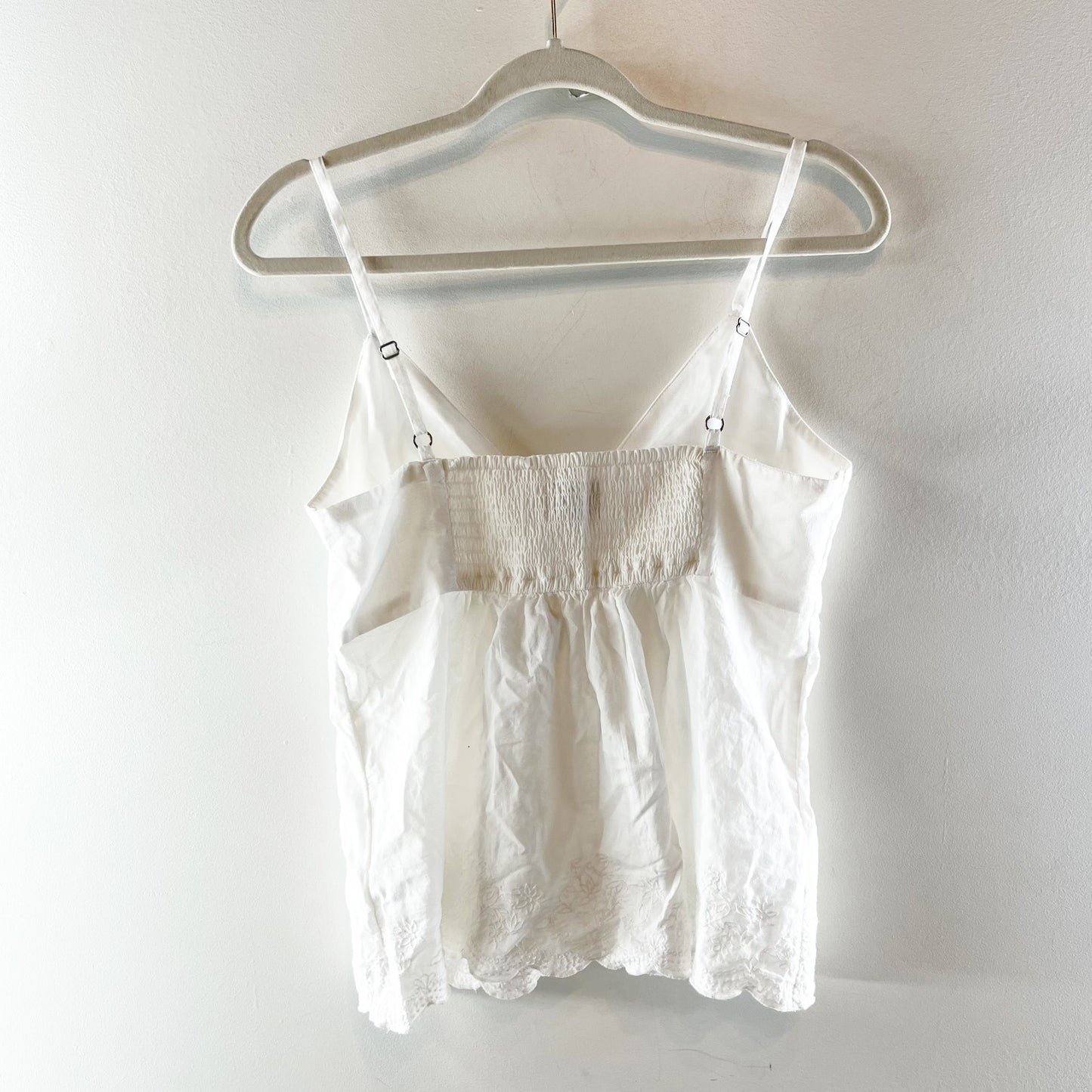 Hollister V Neck Babydoll Embroidered Cami Tank Top White Medium