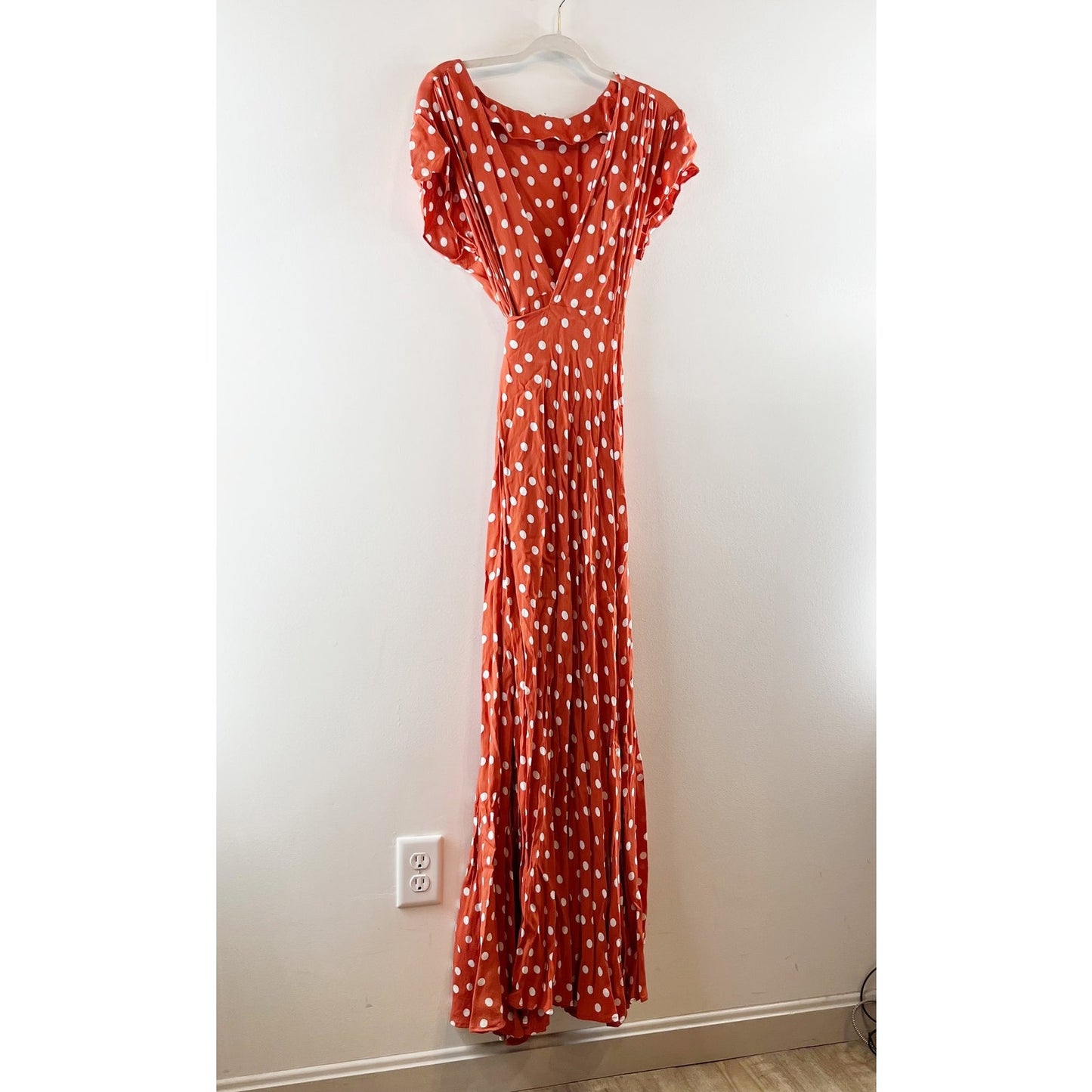 Tularosa Sid Polka Dot Cap Sleeve Plunging Neck Maxi Wrap Dress Roselle XL