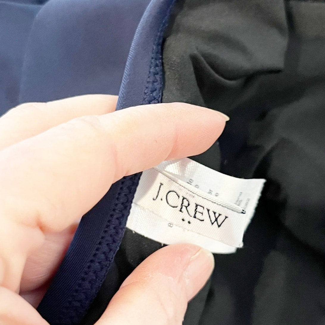 J. Crew One Shoulder Ruffle Trim One Piece Bathing Suit Navy Blue Medium