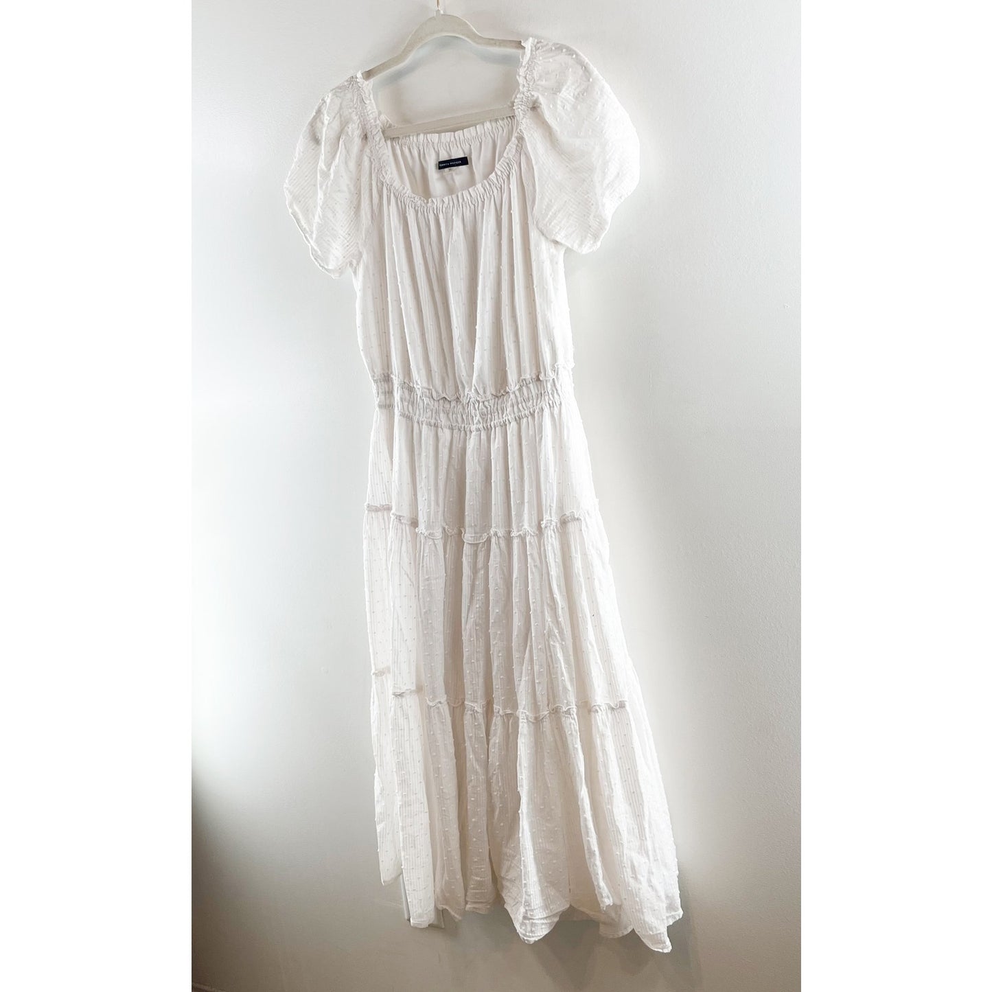 Tommy Hilfiger Cotton Puff Short Sleeve Tired Midi Dress White 10