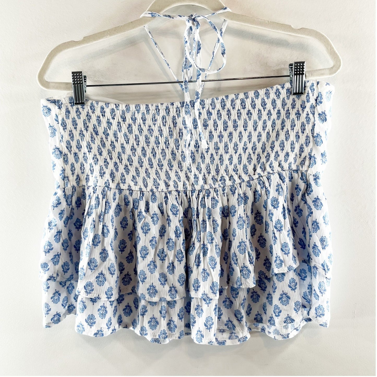 Hollister Tiered Halter Babydoll Tank Top White Blue XL