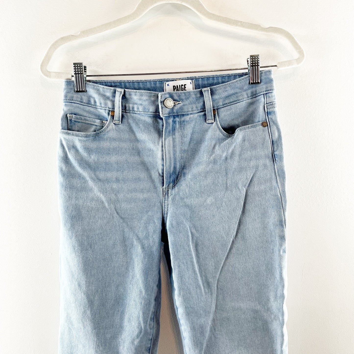 Paige Rory Cotton Blend Denim Frayed Hem Cropped Flare Jeans Blue 28 / 6