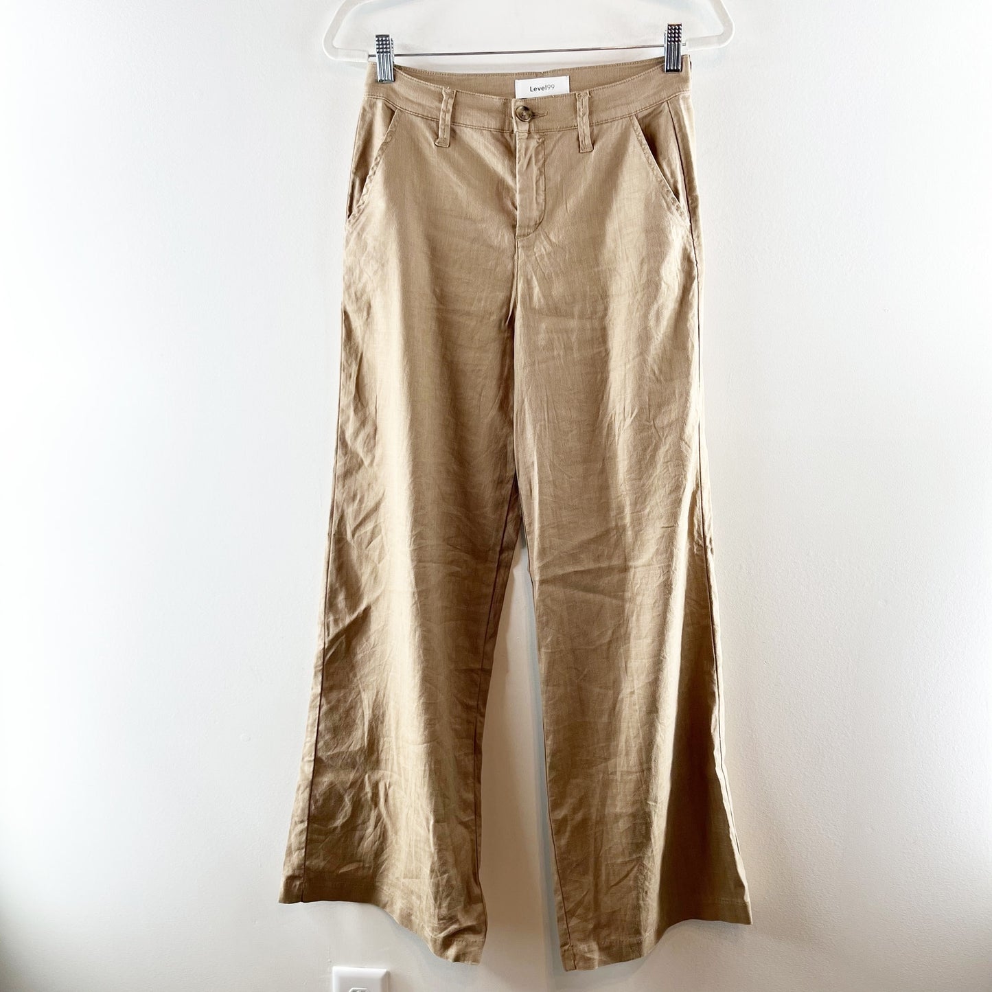 Level 99 Tallulah Linen Blend High Waisted Wide Leg Trouser Pants Sandcastle 26