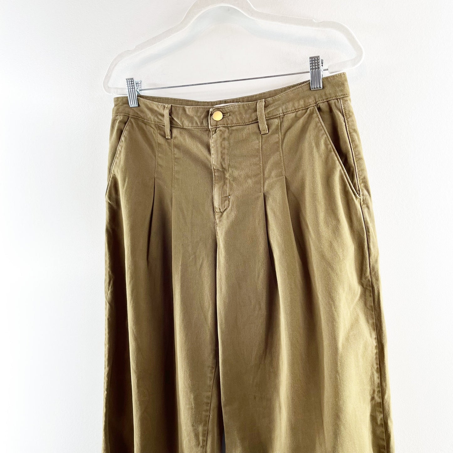 L'Agence Jayce High Rise Pleated Chino Wide Leg Pants Green 29 / 8