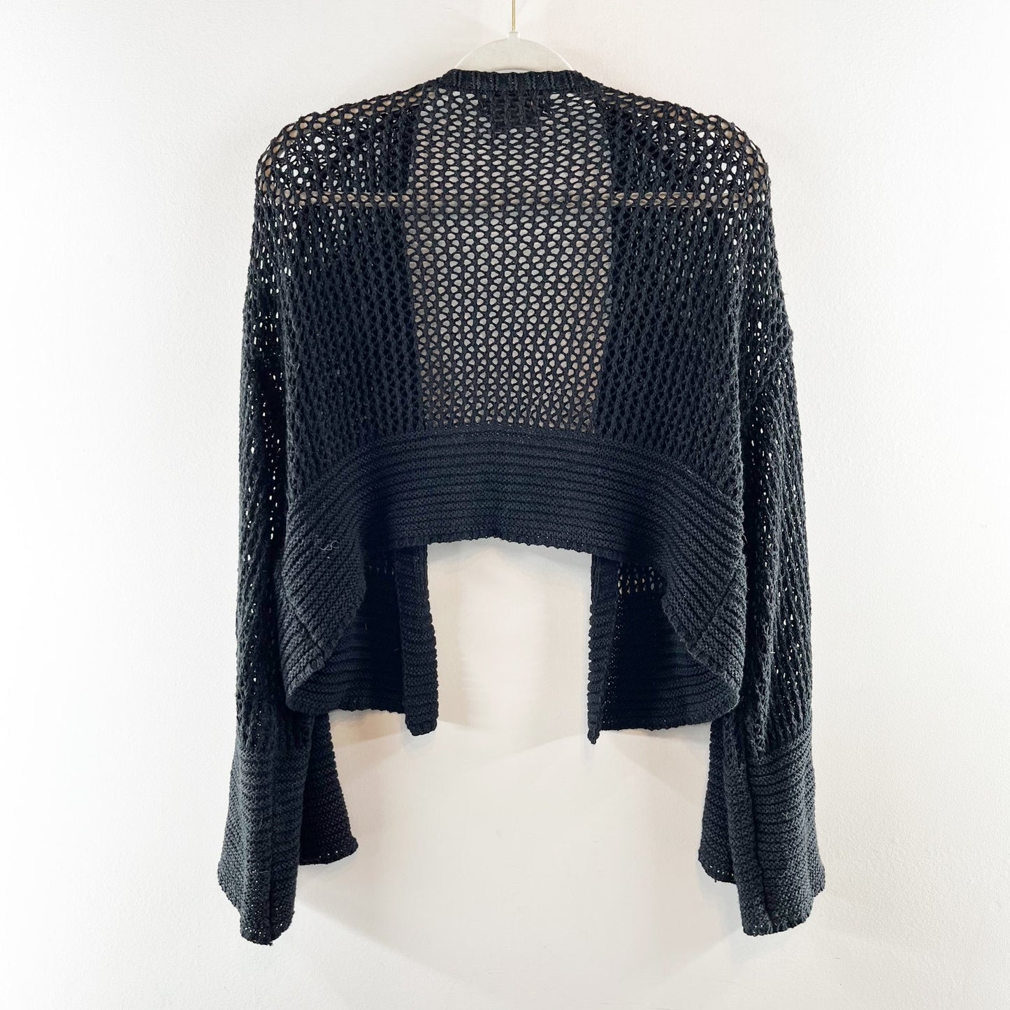 Anthropologie Juillet Flare Sleeve Cropped Cardigan Sweater Black One Size