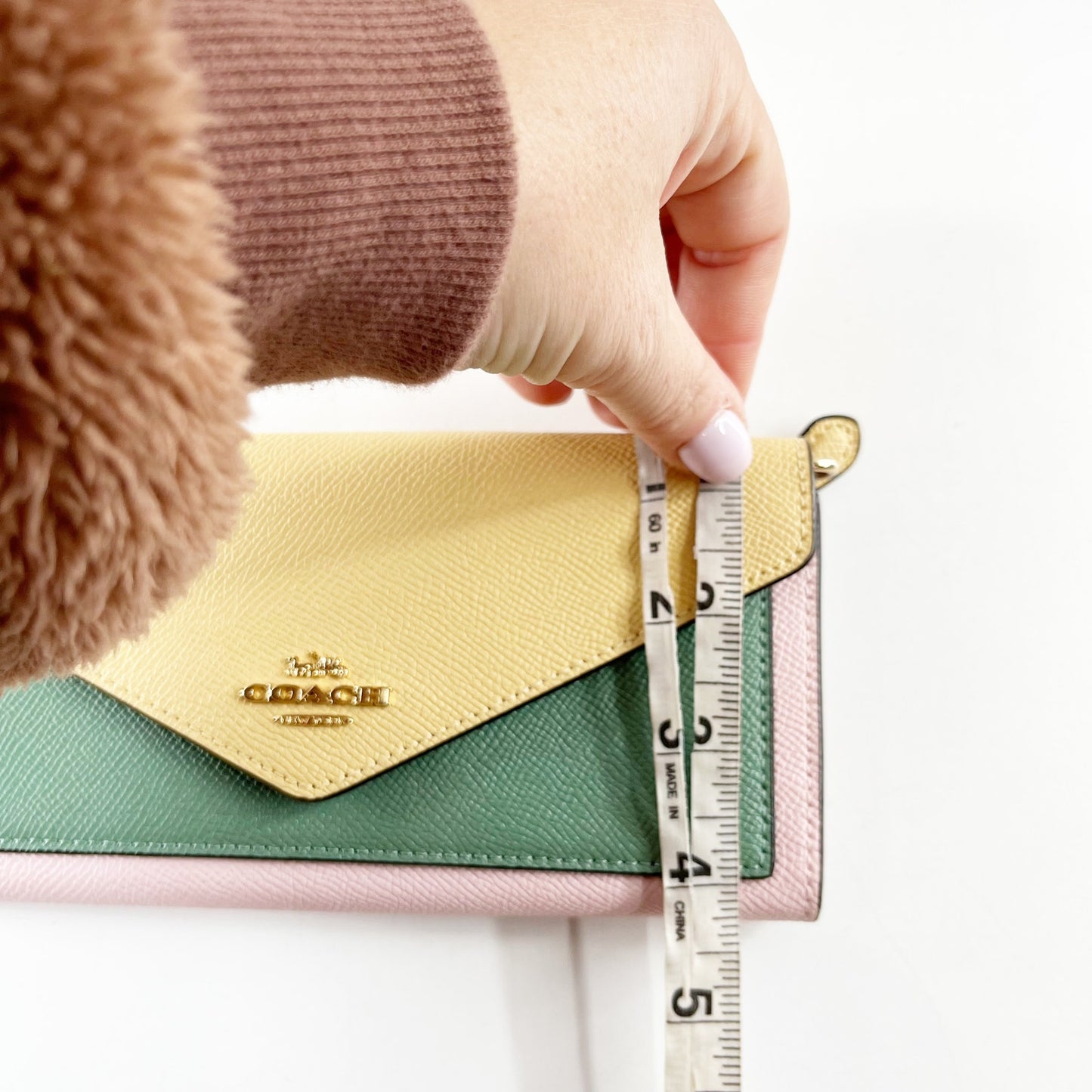 Coach Slim Envelope Wallet Colorblock Pink Green Yellow