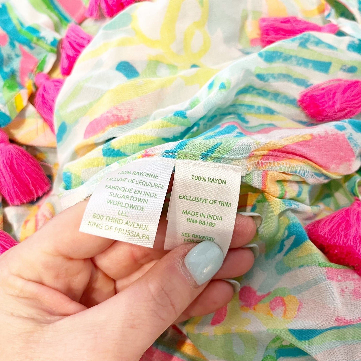 Lilly Pulitzer Roxi Sleeveless Tassel Tie V-Neck Tank Top Sea Salt and Sun Large