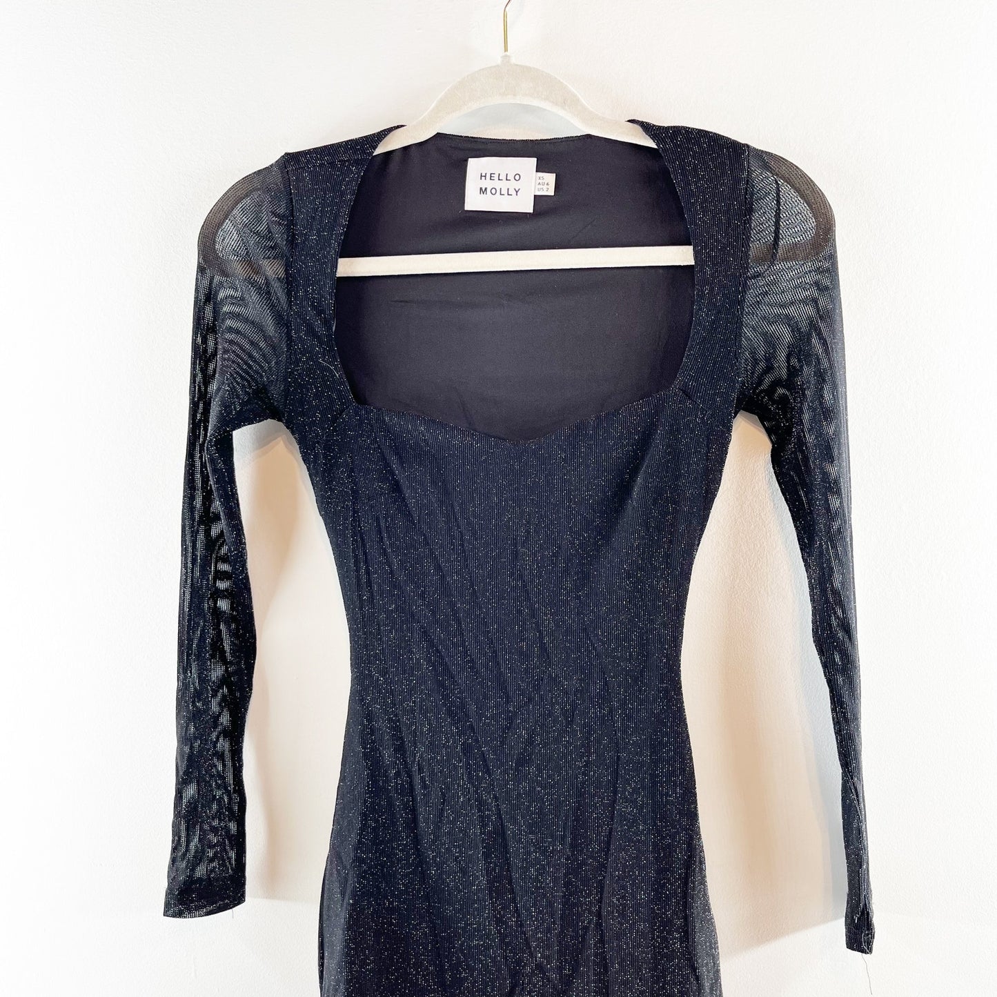 Hello Molly Bring Me To The Sky Long Sleeve Bodycon Mini Dress Metallic Black 2