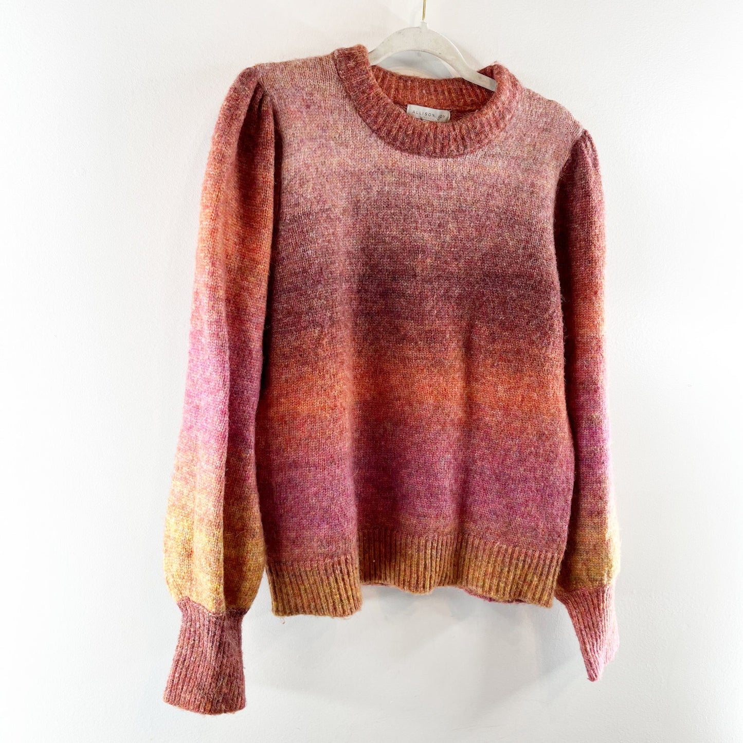 Allison Joy Evereve Kayla Ombre Puff Sleeve Sweater Pink Maroon Red Large