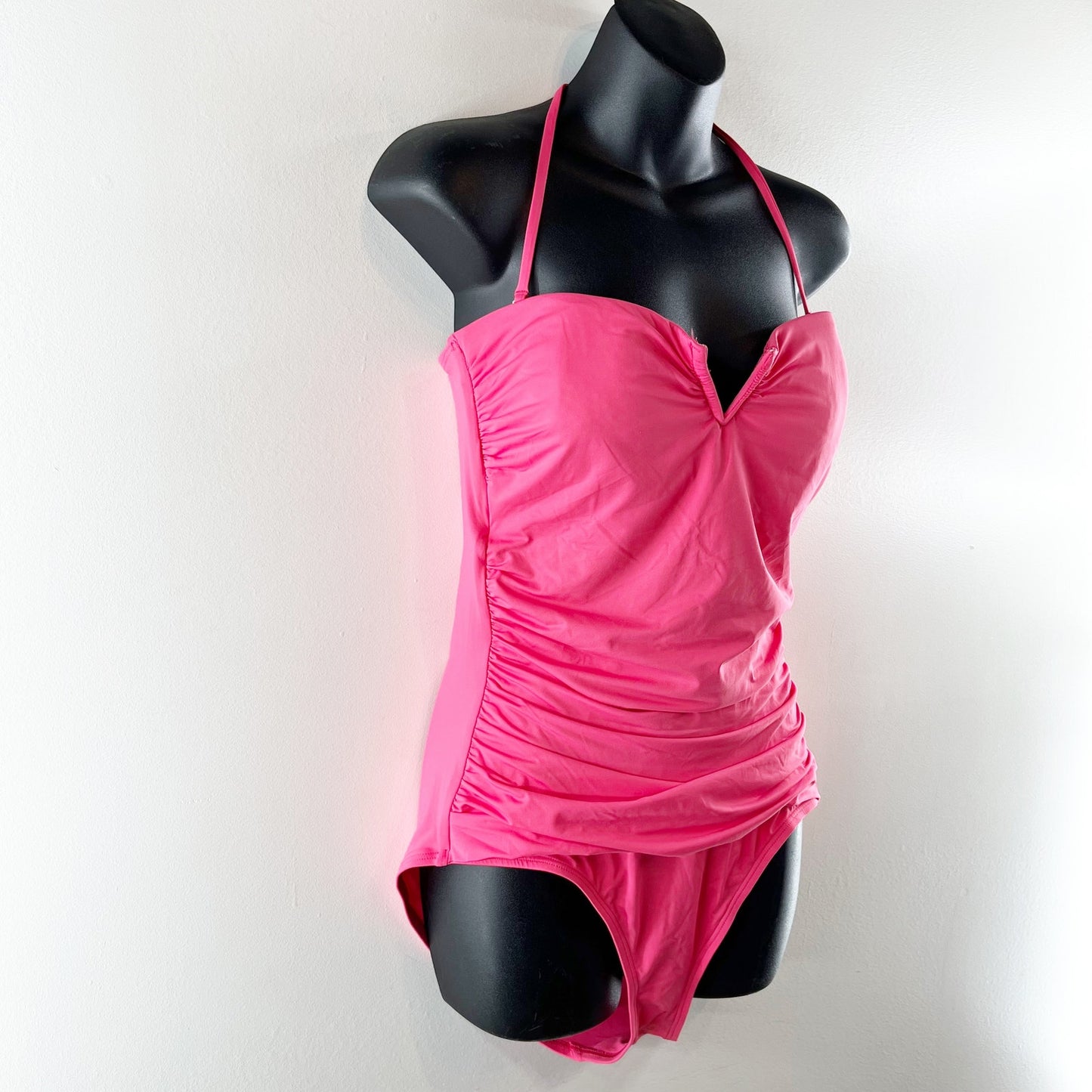 Tommy Bahama Halter Ruched V Cut One Piece Swimsuit Pink 12