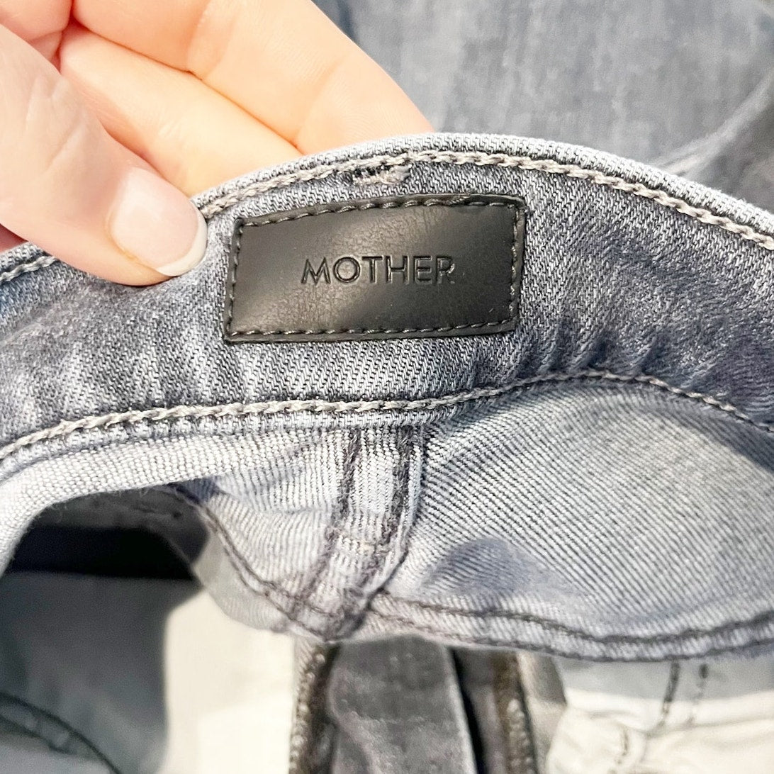 Mother The Insider Crop Step Fray Hem Jeans Ace of Spades Grey Distressed 26 / 2