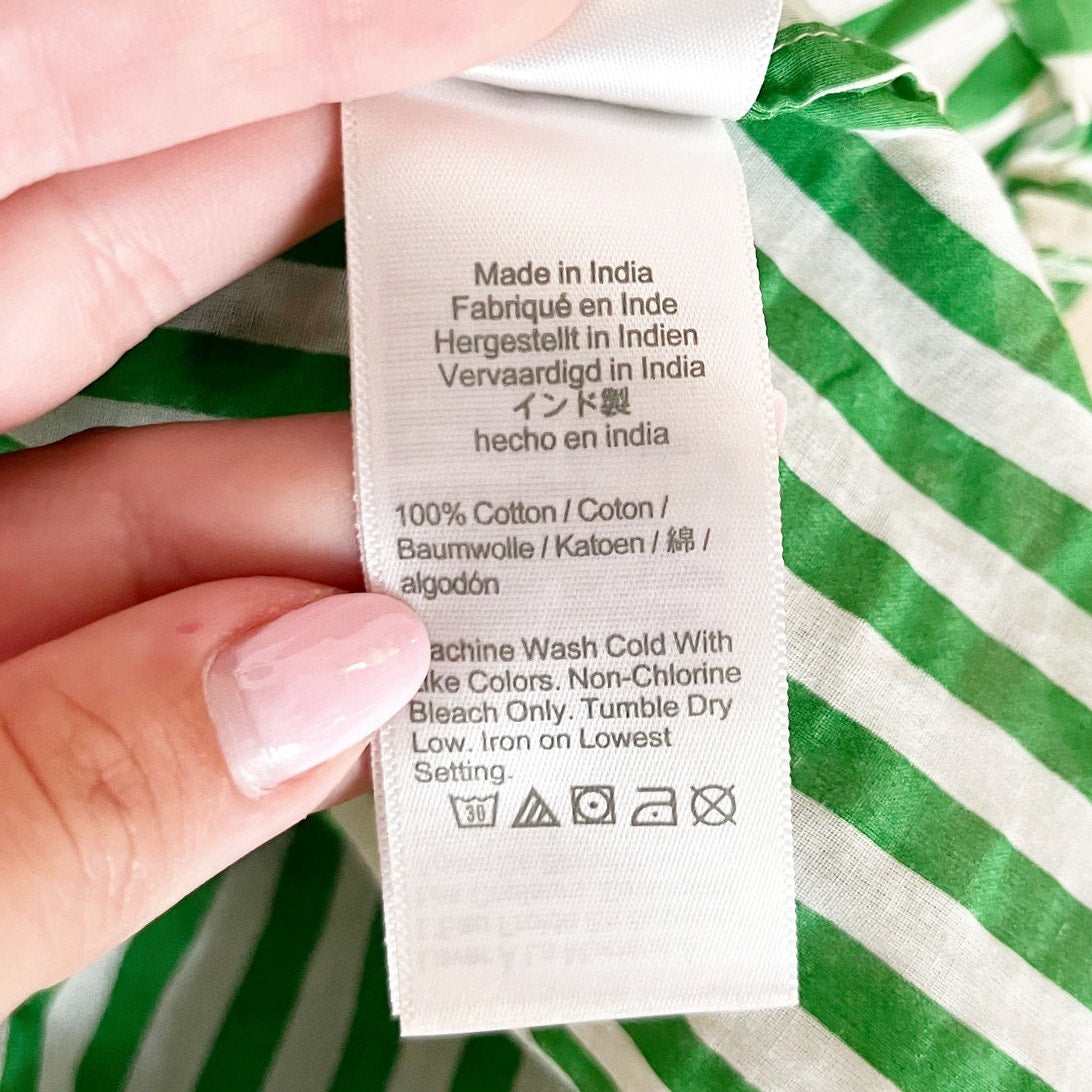 J. Crew Cotton Voile Tunic Long Sleeve Mini Tunic Cover Up Striped Green Small