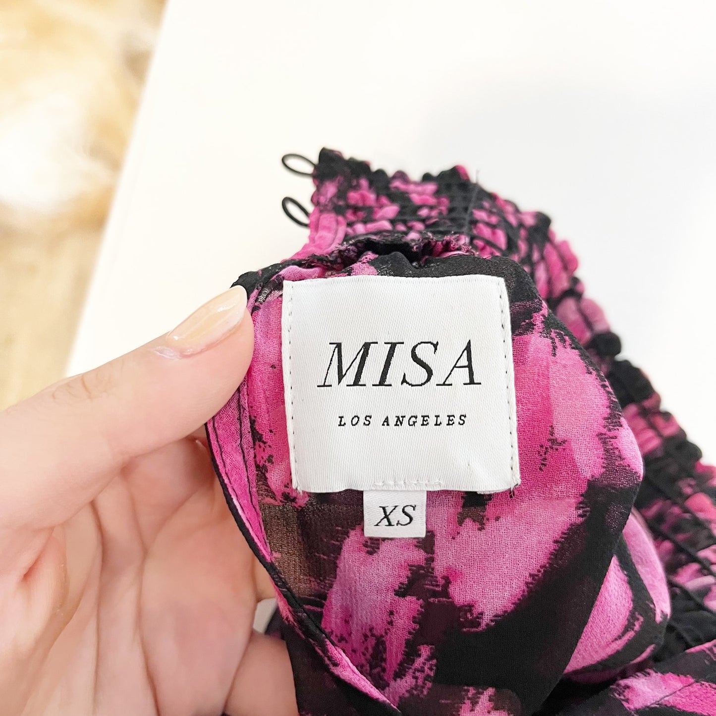 MISA Los Angeles Lupita Long Sleeve Asymmetrical Floral Mock Neck Dress Pink XS
