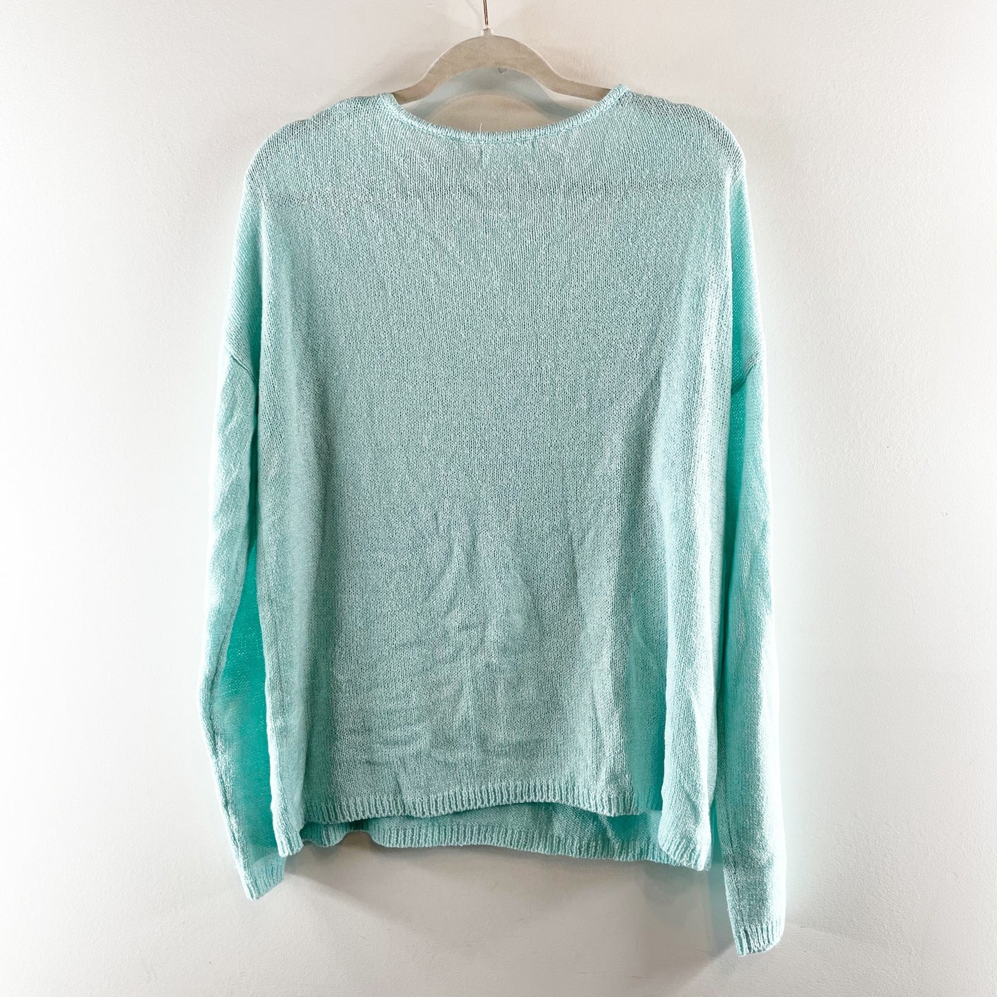 Mia & Tess Long Sleeve V Neck Surf Embroidered Sweater Teal Turquoise XL