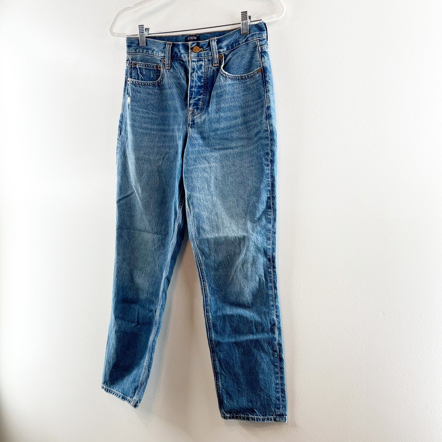 J. Crew Button Fly High Rise Straight Leg Jeans Blue Fleur Wash Blue 25 / 0