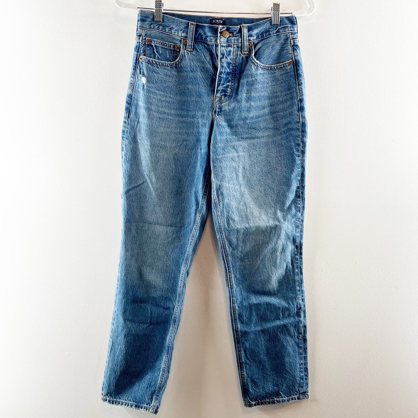 J. Crew Button Fly High Rise Straight Leg Jeans Blue Fleur Wash Blue 25 / 0