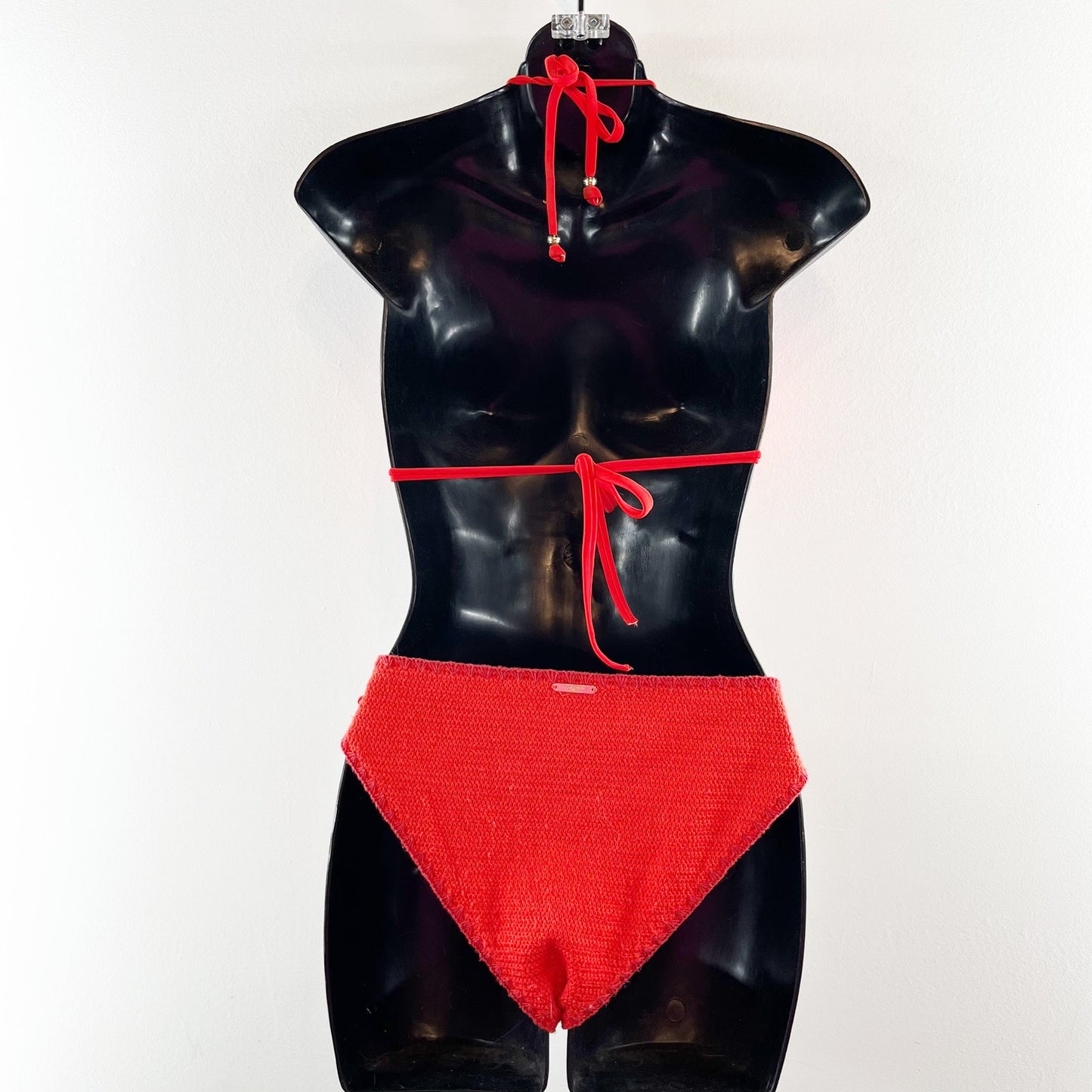 Abercrombie & Fitch Triangle Crochet Two Piece Bikini Swimsuit Red Large