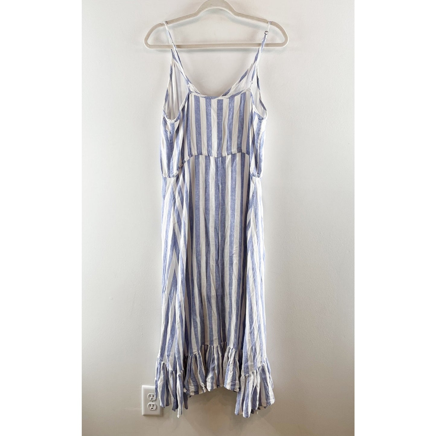 Rails Frida Ciel Striped Linen Ruffle Hem Midi Dress Blue White Medium