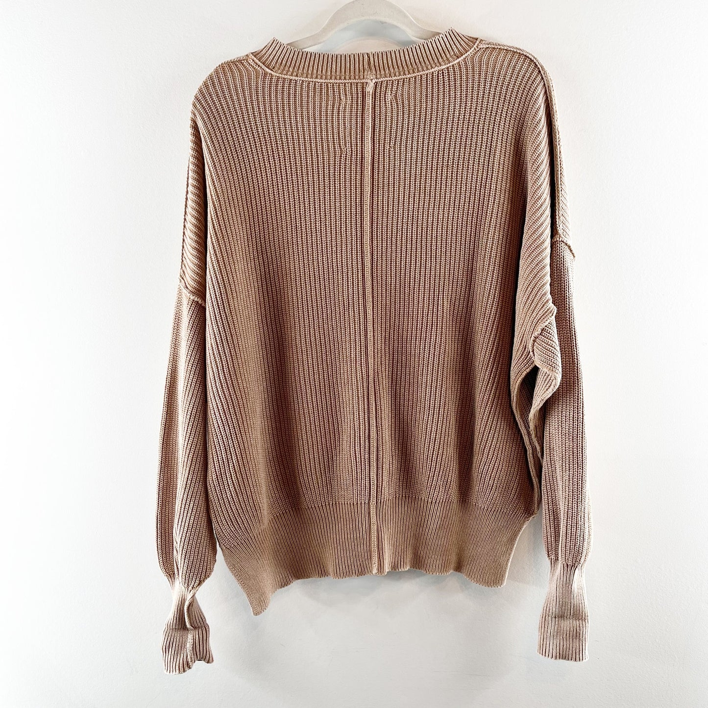 Aerie Crewneck Long Sleeve Ribbed Oversized Sweater Tan Brown XS