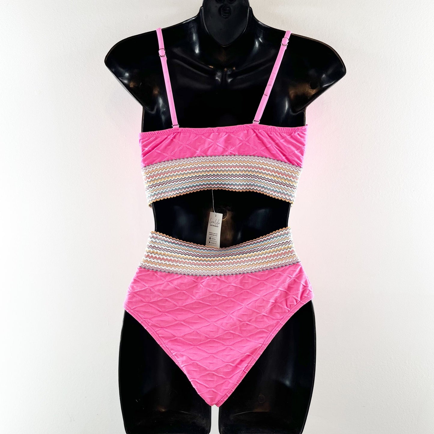 CUPSHE Geo-Stitch Scoop Bralette High Waist Bikini Set Pink Medium