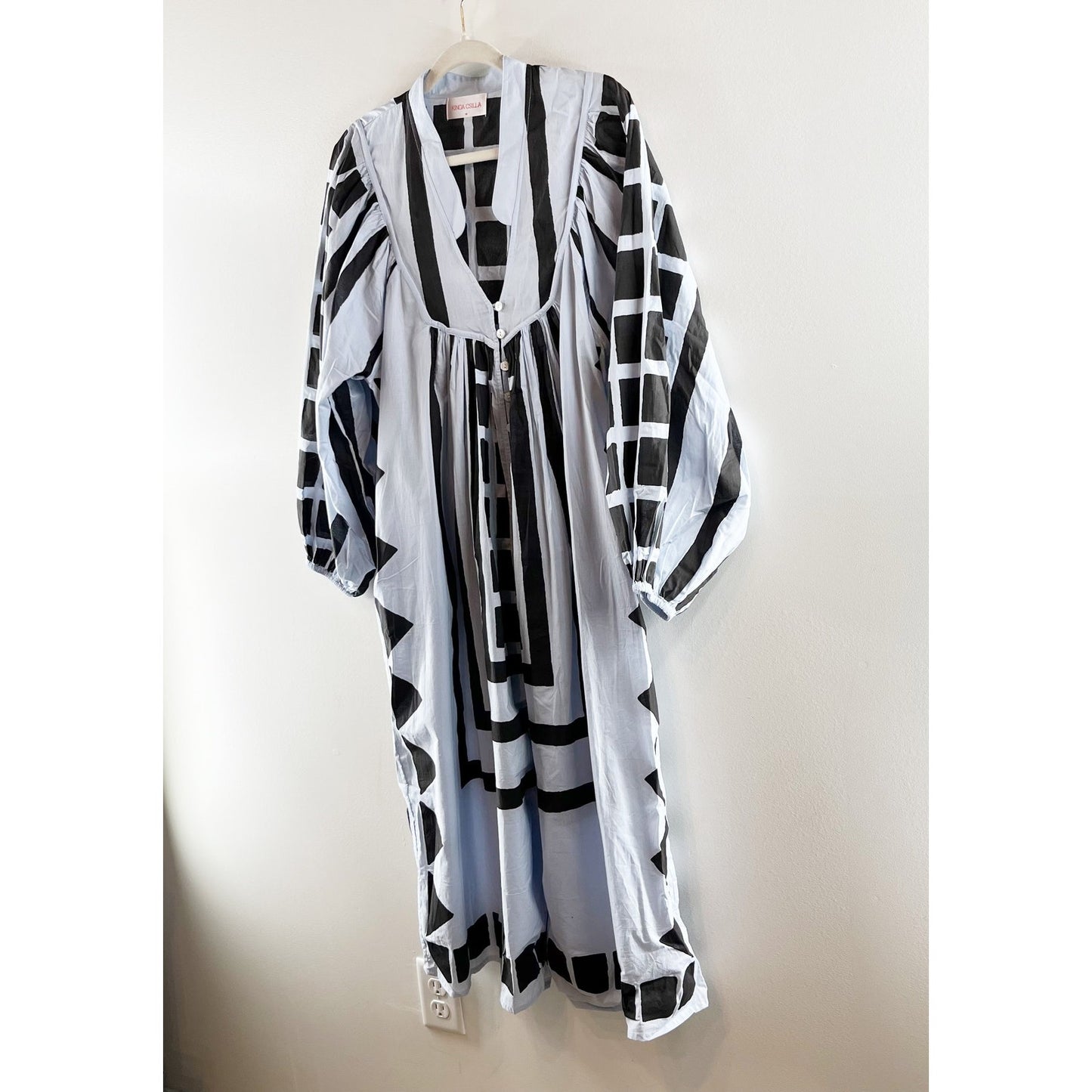 Anthropologie Kinga Csilla Geo Tunic Cotton Midi Dress Blue Black Medium